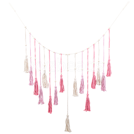 Bohemian Hand-woven Cotton Rope Tassel with Wood Beads Wall Hanging Ornaments FIND-WH20019-136A-02-1