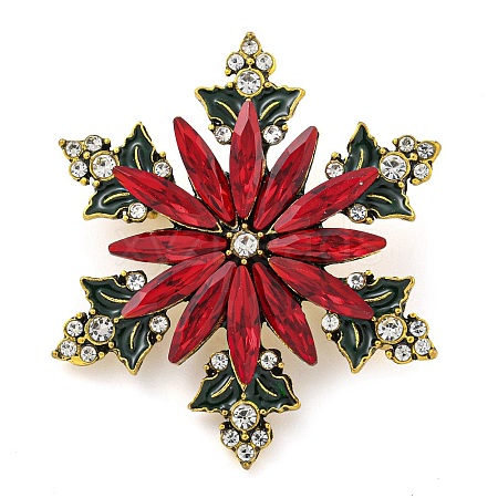 Christmas Theme Golden Zinc Alloy with Rhinestone Brooches JEWB-B018-01AG-07-1