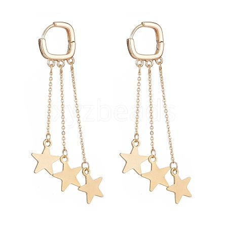 Brass Star Chain Tassel Dangle Hoop Earrings EJEW-TA00109-1