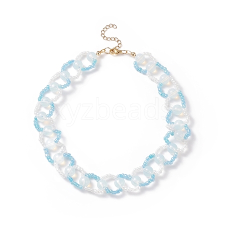 Opal & Glass Seed Braded Ring Wrap Beaded Necklaces for Women NJEW-JN03946-1