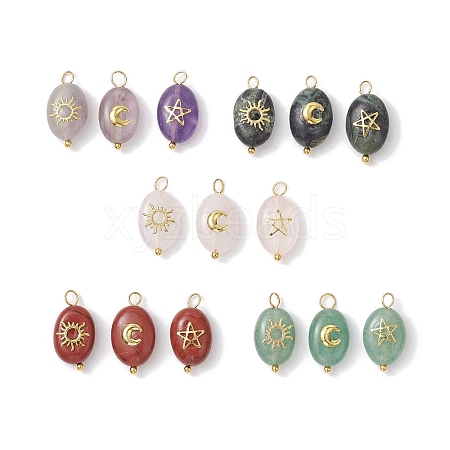 3Pcs Natural Mixed Gemstone Pendants PALLOY-JF02695-1