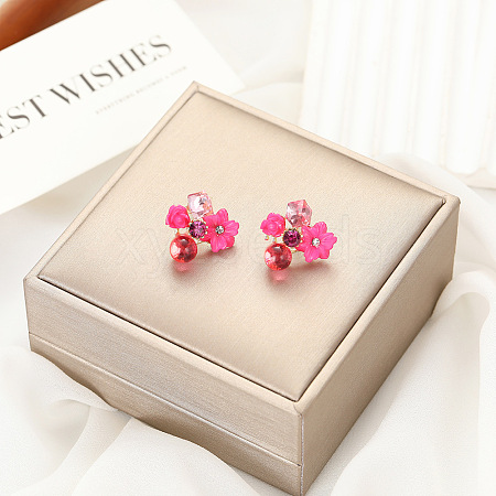 Flower Alloy Glass Stud Earrings FS-WG2DF47-08-1