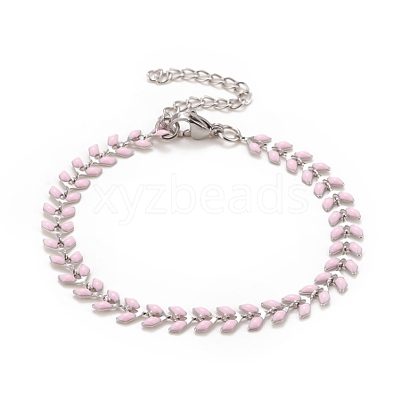 Enamel Wheat Link Chains Bracelet BJEW-P271-02P-03-1