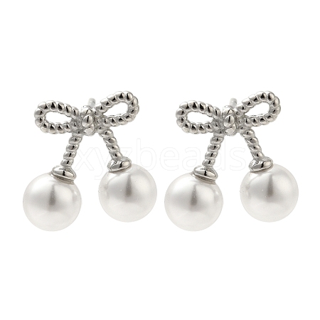 304 Stainless Steel Shell Pearl Bowknot Stud Earrings for Women EJEW-U020-28P-1