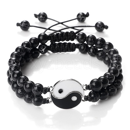 Black and White Yin Yang Natural Gemstone Braided Bracelets NA9786-6-1