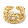Rack Plating Real 18K Gold Plated Brass Hollow Rectangle Open Cuff Rings RJEW-B048-03G-2