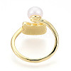 Brass & Natural Pearls Adjustable Open Cuff Rings for Women PEAR-N020-07J-3