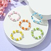 5Pcs 5 Colors Acrylic & Glass Seed Beaded Stretch Rings Set RJEW-JR00594-S-2