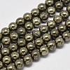 Natural Pyrite Round Beads Strands G-F197-10-10mm-2