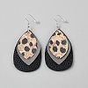 Leather Leopard Print Teardrop Dangle Earrings EJEW-WH0817-005A-1