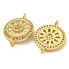 Rack Plating Brass Pave Cubic Zirconia Wheel Connector Charms KK-Z063-28G-01-2