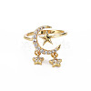 Clear Cubic Zirconia Moon & Star Cuff Ring RJEW-N035-072-NF-1