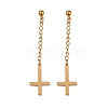 Christian Upside Down Cross 201 Stainless Steel Dangle Stud Earrings EJEW-P314-01B-G-4