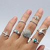 8Pcs Alloy with Synthetic Turquoise Finger Rings FS-WGB916C-08-1