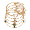 5Pcs 5 Styles Alloy Chain Bracelet & Bangle Set for Women WG6073F-01-5