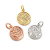 Flat Round with Swan Pattern Brass Micro Pave Clear Cubic Zirconia Charms KK-G425-22-1