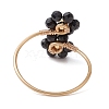 Flower Natural Rainbow Moonstone & Black Spinel Finger Rings RJEW-JR00777-5