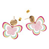 Brass Printing Acrylic Butterfly Dangle Stud Earrings EJEW-TA00672-2