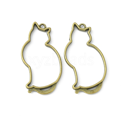 Tibetan Style Alloy Kitten Open Back Bezel Pendants TIBEP-5376-AB-FF-1