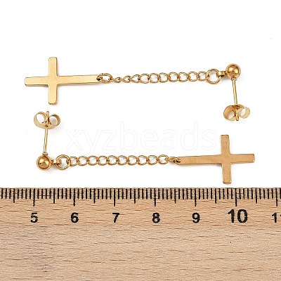 Christian Upside Down Cross 201 Stainless Steel Dangle Stud Earrings EJEW-P314-01B-G-1