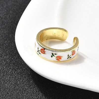 Brass Enamel Cuff Rings RJEW-P166-05G-01-1