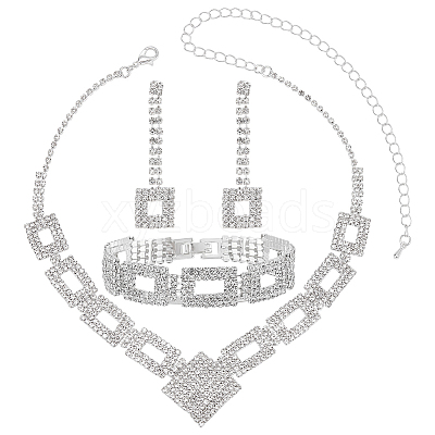 1 Bag Rhombus & Square Crystal Rhinestone Stud Earrings & Chain Necklaces & Bracelets SJEW-UN0001-26-1