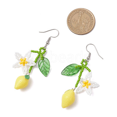 Handmade Glass Seed Beaded Dangle Earrings EJEW-MZ00477-1