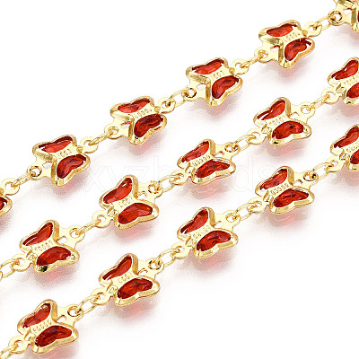 Brass Glass Butterfly Charm Link Chains CHC-T018-11D-G-1