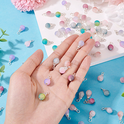 100Pcs 10 Colors Frosted Crackle Glass Pendants PALLOY-TAC0206-1