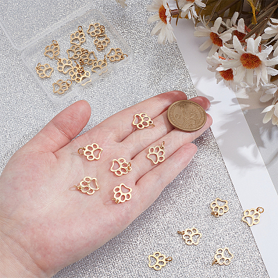 24Pcs Dog Paw Print Shape Stainless Steel Pendants FIND-WR0012-50-1