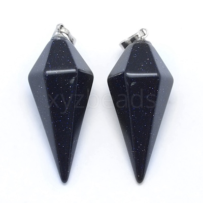 Synthetic Blue Goldstone Pointed Pendants KK-E757-F-14P-1