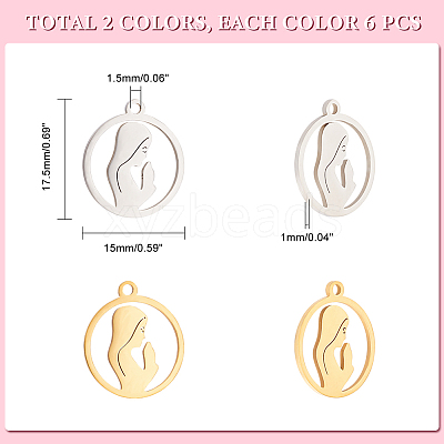 12Pcs 2 Colors 201 Stainless Steel Pendants STAS-UN0041-54-1