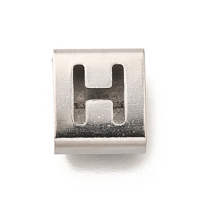 Letter Style 304 Stainless Steel Square Slide Charms STAS-L132-04H-1