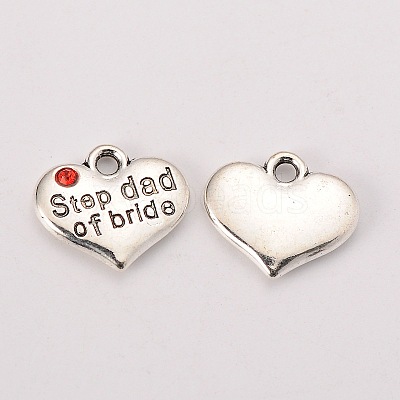 Wedding Theme Antique Silver Tone Tibetan Style Alloy Heart with Step Dad of Bride Rhinestone Charms LS-TIBEP-N005-22E-1