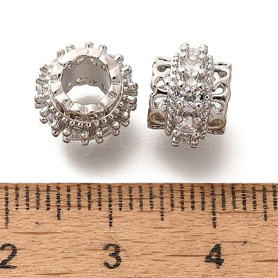 Brass Micro Pave Clear Cubic Zirconia European Beads KK-H508-13P-1