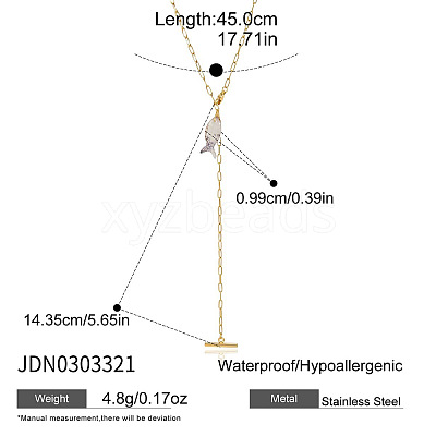 Ocean Natural Shell Fish Pendant 304 Stainless Steel Chain Lariat Necklaces with OT Clasps for Women WGCFF8B-01-1