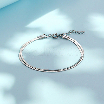 Non-Tarnish 304 Stainless Steel Snake Chain Double Layer Multi-strand Bracelets IF0220-02-1
