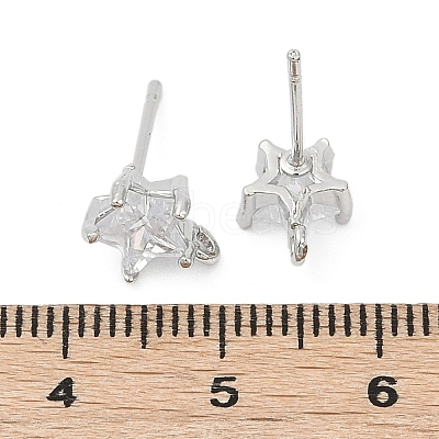 Brass Micro Pave Clear Cubic Zirconia Stud Earring Findings KK-Z099-02P-04-1