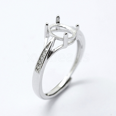 Anti-Tarnish Rhodium Plated 925 Sterling Silver Finger Ring Components STER-G027-17P-1