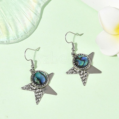 Paua Shell and 304 Stainless Steel Dangle Earrings EJEW-JE07471-03-1