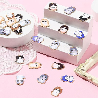 30Pcs Cat Printed Alloy Pendants ENAM-CJ0005-57-1