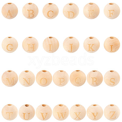 52 Pcs 26 Styles Unfinished Natural Wood European Beads WOOD-SC0001-32-1