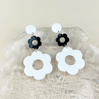 Acrylic Hollow Flower Dangle Stud Earrings FS-WGDE077-04-1