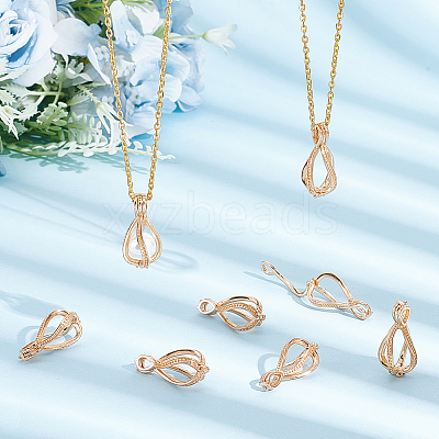12Pcs Brass Bead Cage Pendants KK-PH0010-48-1