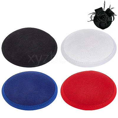 4Pcs 4 Colors Imitation Hemp Round Fascinator Hat Base for Millinery AJEW-BC0007-36-1
