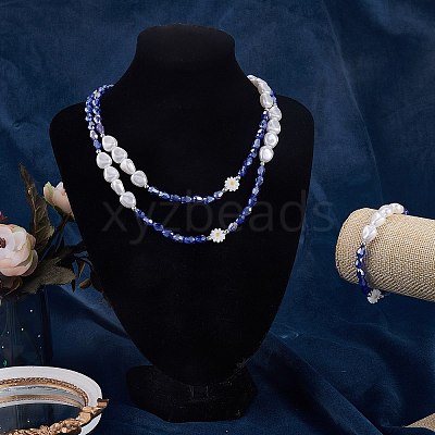 3Pcs Natural Shell & Plastic Pearl Flower & Glass Beaded Necklaces and Stretch Bracelet Set SJEW-SW00010-03-1