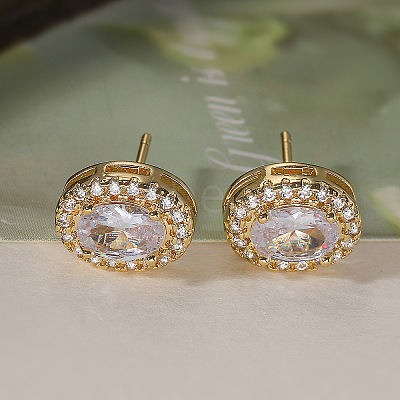 Brass Micro Pave Clear Cubic Zirconia Stud Earrings LS-EJEW-Z128-01G-03-1