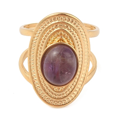 Oval Natural Amethyst Finger Rings RJEW-Z057-14G-03-1
