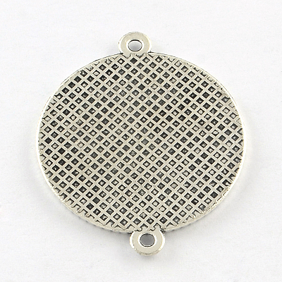 Tibetan Style Alloy Flat Round Cabochon Connector Settings TIBE-Q038-001E-AS-RS-1