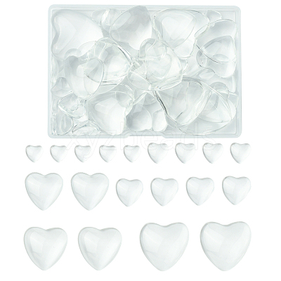 48Pcs 6 Styles Transparent Heart Glass Cabochons GGLA-FS0001-07-1